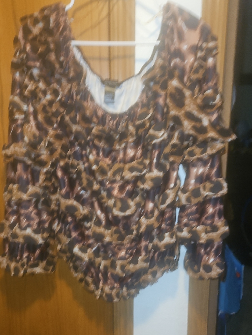 Ashley Stewart Brown and Black Ruffle Leopard Print Top